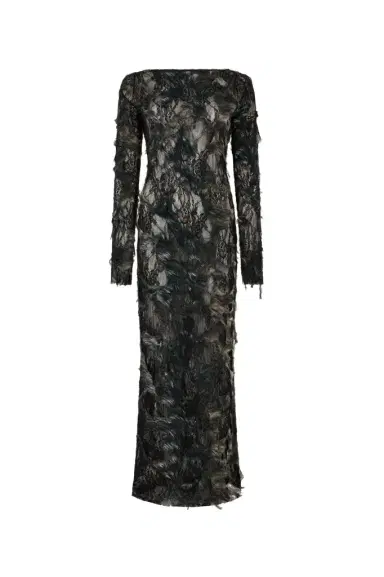 Roberto Cavalli Dress with Fur Print on Destroyed-Effect Lace | Thumbnail 1