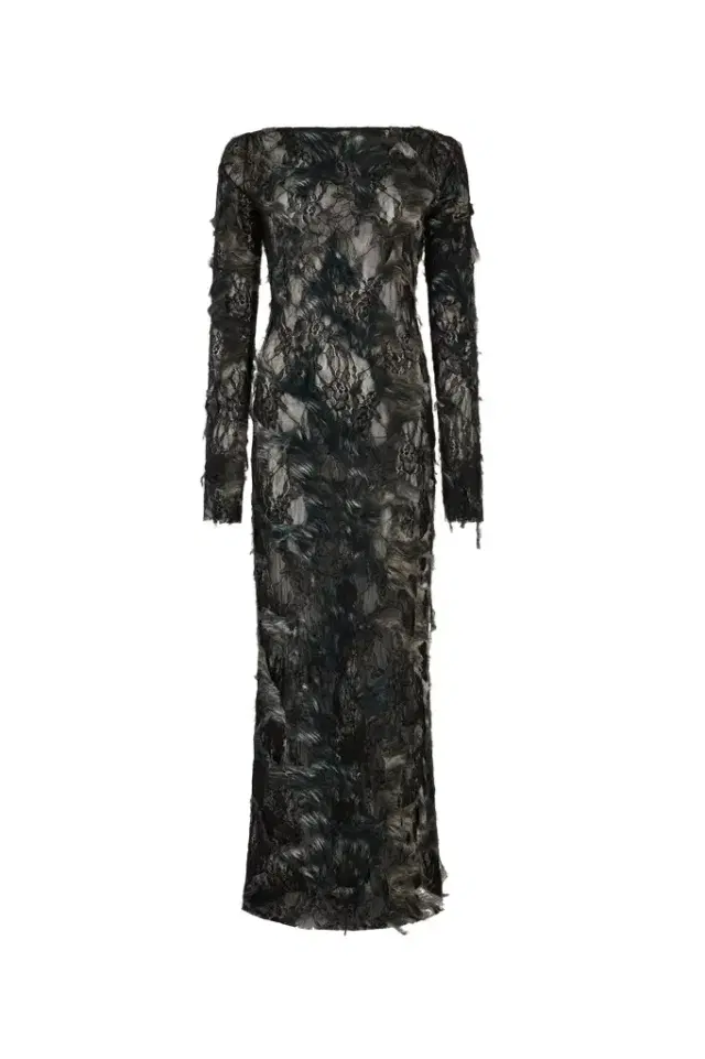 Roberto Cavalli Dress with Fur Print on Destroyed-Effect Lace