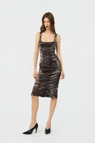 Roberto Cavalli Midi Dress in Scuba Jersey with Fur Print | Thumbnail 2