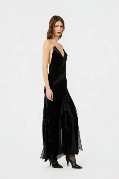 Roberto Cavalli Velvet Slip Dress with Silk Chiffon Ruffles | Thumbnail 2
