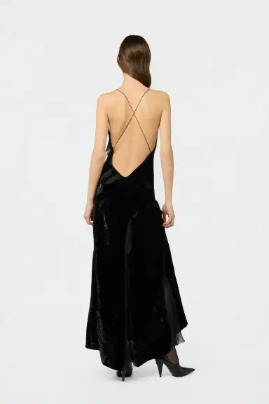 Roberto Cavalli Velvet Slip Dress with Silk Chiffon Ruffles | Thumbnail 3