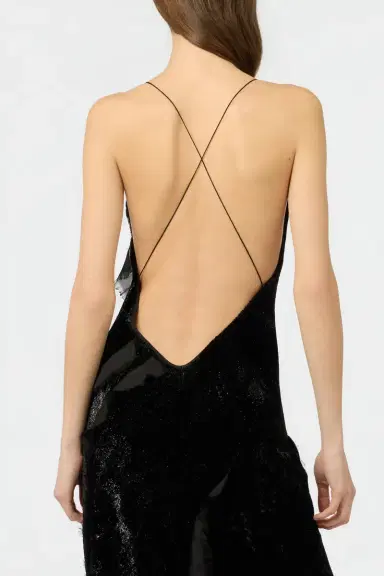 Roberto Cavalli Velvet Slip Dress with Silk Chiffon Ruffles | Thumbnail 5