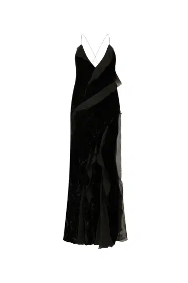 Roberto Cavalli Velvet Slip Dress with Silk Chiffon Ruffles | Thumbnail 1