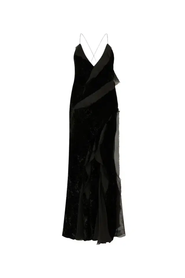 Roberto Cavalli Velvet Slip Dress with Silk Chiffon Ruffles