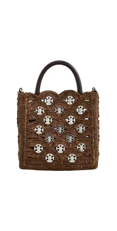 Rabanne Small Raffia Tote Bag With Signature 1969 Discs | Thumbnail 1 Rabanne Small Raffia Tote Bag With Signature 1969 Discs | Thumbnail 1