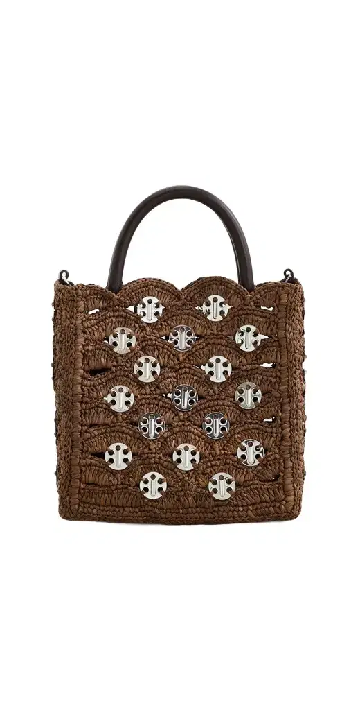 Small Raffia Tote Bag With Signature 1969 Discs Small Raffia Tote Bag With Signature 1969 Discs