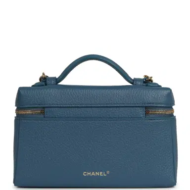 Chanel Chanel "Supple" Top Handle Long Vanity Case with Chain Dark Blue Grained Calfskin Gold Hardware | Thumbnail 4 Chanel Chanel "Supple" Top Handle Long Vanity Case with Chain Dark Blue Grained Calfskin Gold Hardware | Thumbnail 4