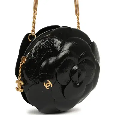 Chanel Chanel Camellia Round Clutch with Chain Black Patent Aged Calfskin Brushed Gold Hardware | Thumbnail 2 Chanel Chanel Camellia Round Clutch with Chain Black Patent Aged Calfskin Brushed Gold Hardware | Thumbnail 2