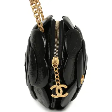 Chanel Chanel Camellia Round Clutch with Chain Black Patent Aged Calfskin Brushed Gold Hardware | Thumbnail 3 Chanel Chanel Camellia Round Clutch with Chain Black Patent Aged Calfskin Brushed Gold Hardware | Thumbnail 3
