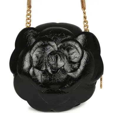 Chanel Chanel Camellia Round Clutch with Chain Black Patent Aged Calfskin Brushed Gold Hardware | Thumbnail 4 Chanel Chanel Camellia Round Clutch with Chain Black Patent Aged Calfskin Brushed Gold Hardware | Thumbnail 4
