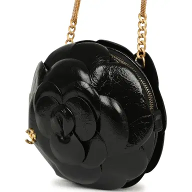 Chanel Chanel Camellia Round Clutch with Chain Black Patent Aged Calfskin Brushed Gold Hardware | Thumbnail 6 Chanel Chanel Camellia Round Clutch with Chain Black Patent Aged Calfskin Brushed Gold Hardware | Thumbnail 6