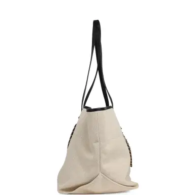 Chanel Chanel Large CC Shopping Tote Bag Ecru Canvas, Black Calfskin Gold Hardware | Thumbnail 3 Chanel Chanel Large CC Shopping Tote Bag Ecru Canvas, Black Calfskin Gold Hardware | Thumbnail 3