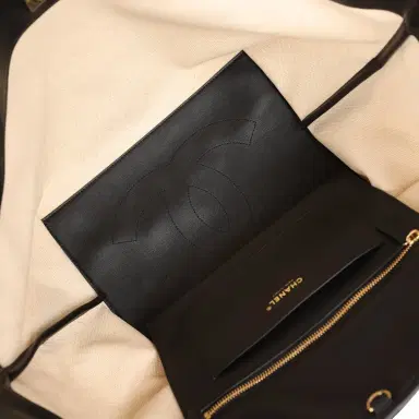 Chanel Chanel Large CC Shopping Tote Bag Ecru Canvas, Black Calfskin Gold Hardware | Thumbnail 9 Chanel Chanel Large CC Shopping Tote Bag Ecru Canvas, Black Calfskin Gold Hardware | Thumbnail 9