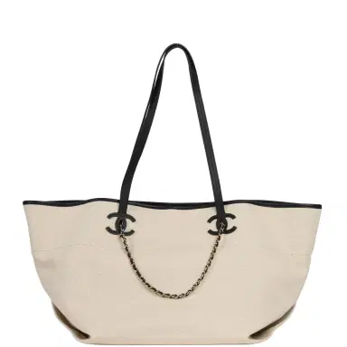 Chanel Chanel Large CC Shopping Tote Bag Ecru Canvas, Black Calfskin Gold Hardware | Thumbnail 1 Chanel Chanel Large CC Shopping Tote Bag Ecru Canvas, Black Calfskin Gold Hardware | Thumbnail 1