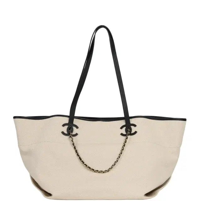 Chanel Chanel Large CC Shopping Tote Bag Ecru Canvas, Black Calfskin Gold Hardware