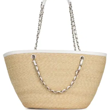 Chanel Chanel Large Shopping Tote Bag Light Beige Raffia, White Lambskin Light Gold Hardware | Thumbnail 4 Chanel Chanel Large Shopping Tote Bag Light Beige Raffia, White Lambskin Light Gold Hardware | Thumbnail 4