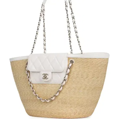 Chanel Chanel Large Shopping Tote Bag Light Beige Raffia, White Lambskin Light Gold Hardware | Thumbnail 5 Chanel Chanel Large Shopping Tote Bag Light Beige Raffia, White Lambskin Light Gold Hardware | Thumbnail 5