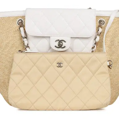 Chanel Chanel Large Shopping Tote Bag Light Beige Raffia, White Lambskin Light Gold Hardware | Thumbnail 8 Chanel Chanel Large Shopping Tote Bag Light Beige Raffia, White Lambskin Light Gold Hardware | Thumbnail 8