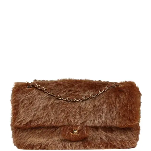 Chanel Chanel Maxi "Souplissimo" Small Flap Bag Brown Shearling Lambskin Gold Hardware