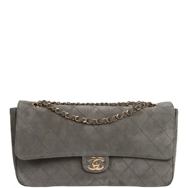 Chanel Chanel Maxi "Souplissimo" Small Flap Bag Dark Grey Suede Gold Hardware