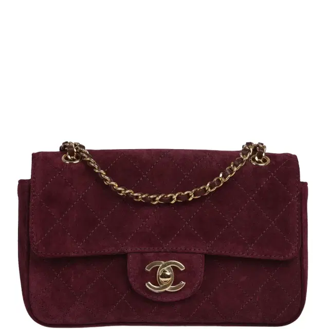 Chanel Chanel Mini "Souplissimo" Flap Bag Burgundy Suede Gold Hardware