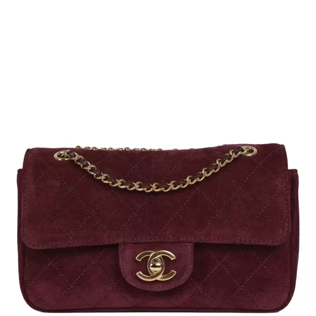 Chanel Chanel Mini "Souplissimo" Flap Bag Burgundy Suede Gold Hardware