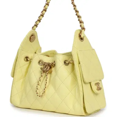 Chanel Chanel Mini 25 Hobo Bag Light Yellow Caviar Antique Gold Hardware | Thumbnail 5