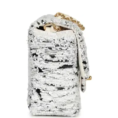 Chanel Chanel Mini Rectangular Flap Bag White, Black Sequins Gold Hardware | Thumbnail 3 Chanel Chanel Mini Rectangular Flap Bag White, Black Sequins Gold Hardware | Thumbnail 3