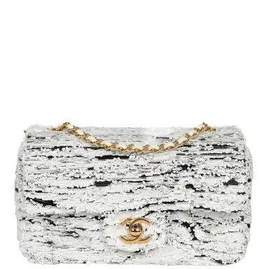 Chanel Chanel Mini Rectangular Flap Bag White, Black Sequins Gold Hardware | Thumbnail 1 Chanel Chanel Mini Rectangular Flap Bag White, Black Sequins Gold Hardware | Thumbnail 1