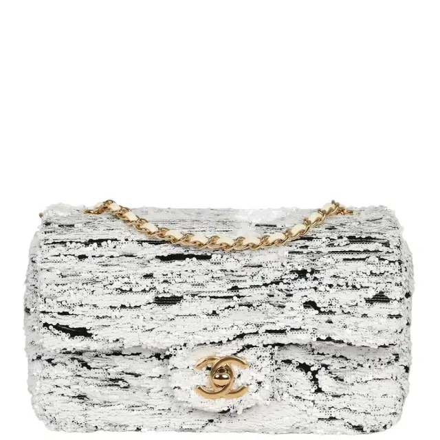 Chanel Chanel Mini Rectangular Flap Bag White, Black Sequins Gold Hardware