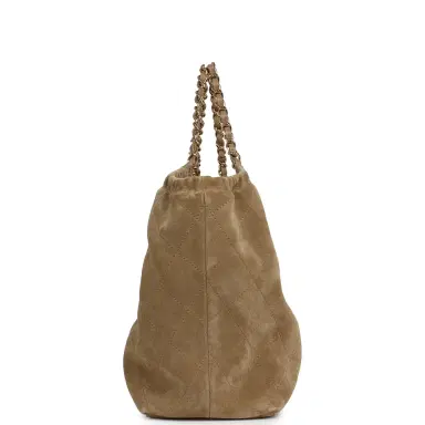 Chanel Chanel Small CC Cabas Hobo Bag Dark Beige Suede Gold Hardware | Thumbnail 3