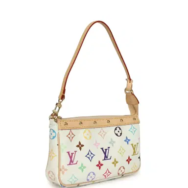 Louis Vuitton Louis Vuitton X Takashi Murakami Pochette Accessories White Multicolored Monogram Gold Hardware | Thumbnail 2