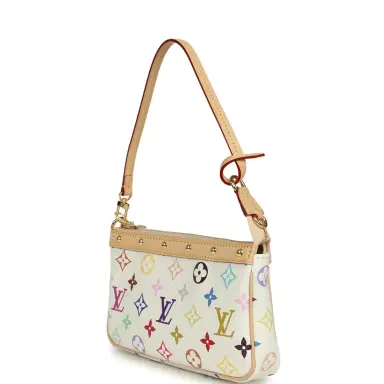 Louis Vuitton Louis Vuitton X Takashi Murakami Pochette Accessories White Multicolored Monogram Gold Hardware | Thumbnail 5