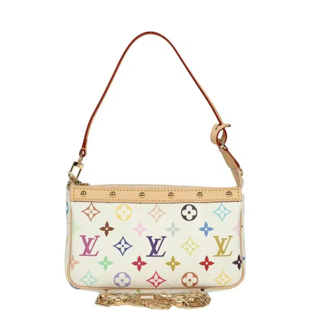 Louis Vuitton Louis Vuitton X Takashi Murakami Pochette Accessories White Multicolored Monogram Gold Hardware
