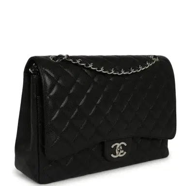 Chanel Pre-owned Chanel Maxi Classic Double Flap Bag Black Caviar Silver Hardware | Thumbnail 2 Chanel Pre-owned Chanel Maxi Classic Double Flap Bag Black Caviar Silver Hardware | Thumbnail 2