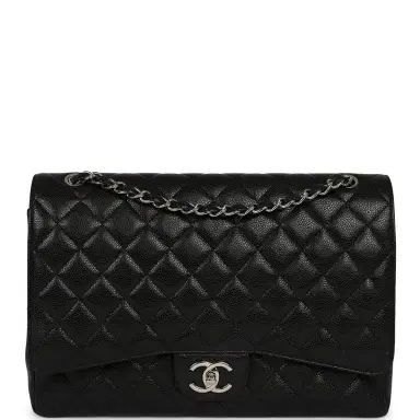 Chanel Pre-owned Chanel Maxi Classic Double Flap Bag Black Caviar Silver Hardware | Thumbnail 1 Chanel Pre-owned Chanel Maxi Classic Double Flap Bag Black Caviar Silver Hardware | Thumbnail 1