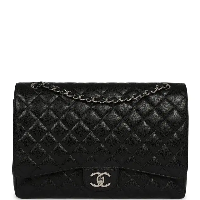 Chanel Pre-owned Chanel Maxi Classic Double Flap Bag Black Caviar Silver Hardware