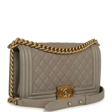 Chanel Pre-owned Chanel Medium Boy Bag Grey Caviar Antique Gold Hardware | Thumbnail 2