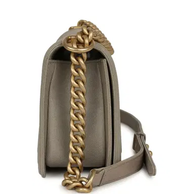 Chanel Pre-owned Chanel Medium Boy Bag Grey Caviar Antique Gold Hardware | Thumbnail 3