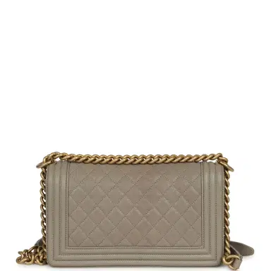 Chanel Pre-owned Chanel Medium Boy Bag Grey Caviar Antique Gold Hardware | Thumbnail 4