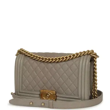 Chanel Pre-owned Chanel Medium Boy Bag Grey Caviar Antique Gold Hardware | Thumbnail 5