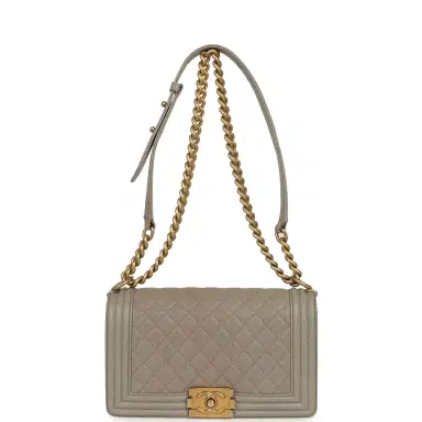 Chanel Pre-owned Chanel Medium Boy Bag Grey Caviar Antique Gold Hardware | Thumbnail 7
