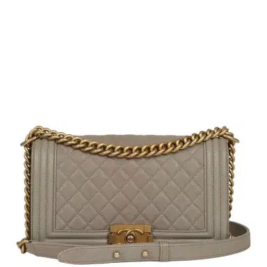 Chanel Pre-owned Chanel Medium Boy Bag Grey Caviar Antique Gold Hardware | Thumbnail 1