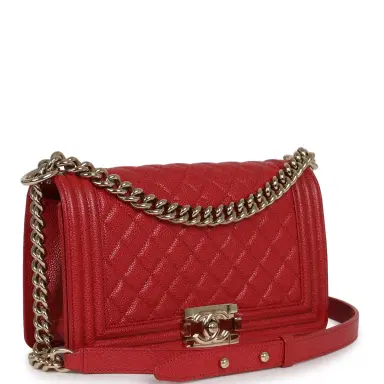 Chanel Pre-owned Chanel Medium Boy Bag Red Caviar Gold Hardware | Thumbnail 2