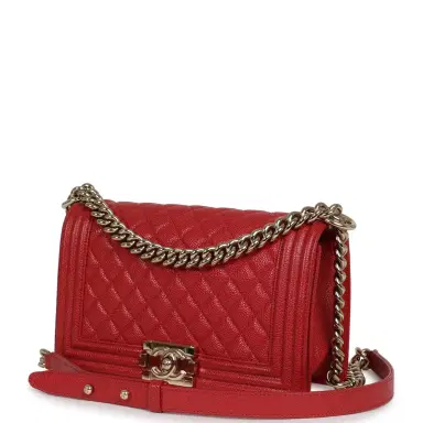 Chanel Pre-owned Chanel Medium Boy Bag Red Caviar Gold Hardware | Thumbnail 5