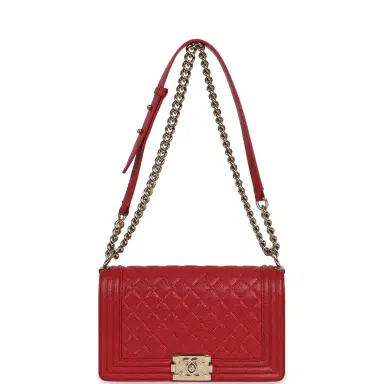 Chanel Pre-owned Chanel Medium Boy Bag Red Caviar Gold Hardware | Thumbnail 7