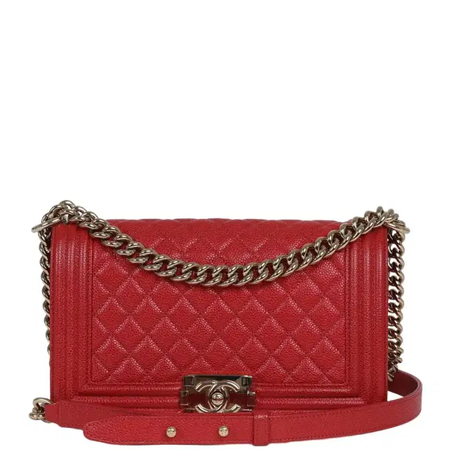 Chanel Pre-owned Chanel Medium Boy Bag Red Caviar Gold Hardware