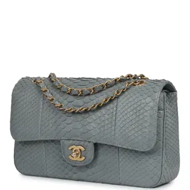 Chanel Pre-owned Chanel Medium Classic Double Flap Bag Grey Python Antique Gold Hardware | Thumbnail 5 Chanel Pre-owned Chanel Medium Classic Double Flap Bag Grey Python Antique Gold Hardware | Thumbnail 5