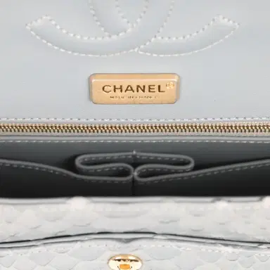 Chanel Pre-owned Chanel Medium Classic Double Flap Bag Grey Python Antique Gold Hardware | Thumbnail 8 Chanel Pre-owned Chanel Medium Classic Double Flap Bag Grey Python Antique Gold Hardware | Thumbnail 8