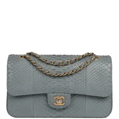 Chanel Pre-owned Chanel Medium Classic Double Flap Bag Grey Python Antique Gold Hardware | Thumbnail 1 Chanel Pre-owned Chanel Medium Classic Double Flap Bag Grey Python Antique Gold Hardware | Thumbnail 1